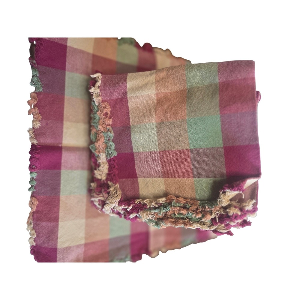 Set of 2 Plaid Fringed Cloth Napkins Multicolor Check Farmhouse Boho 18x18 - Picture 4 of 4